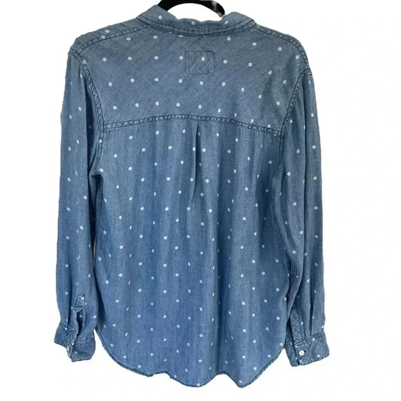 Rails Chambray Button Down Denim Polka Dots Long Sleeve Linen Blend Ingrid - Picture 5 of 9